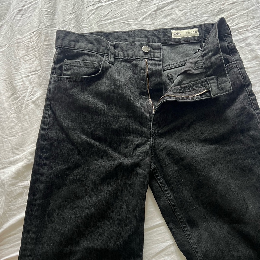 Zara Black  Denim Jeans with Floral Pattern